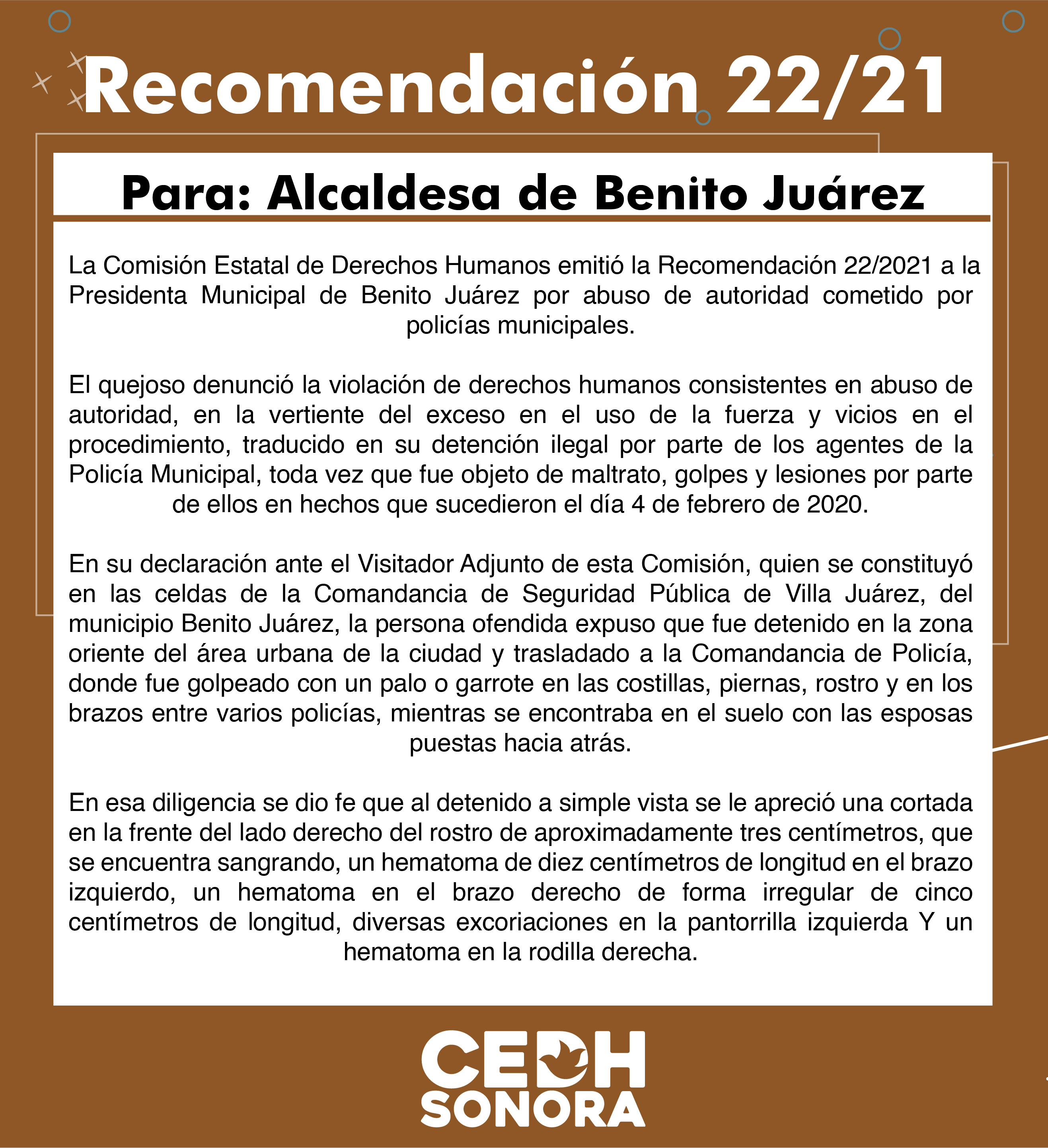 Emite CEDH Recomendación 22/2021 a Alcaldesa de Benito Juárez
